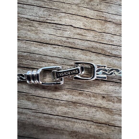 Authentic Swarovski Pavé Crystal Curved Bar Necklace – Rhodium Plated, Swan Logo - Picture 7 of 8